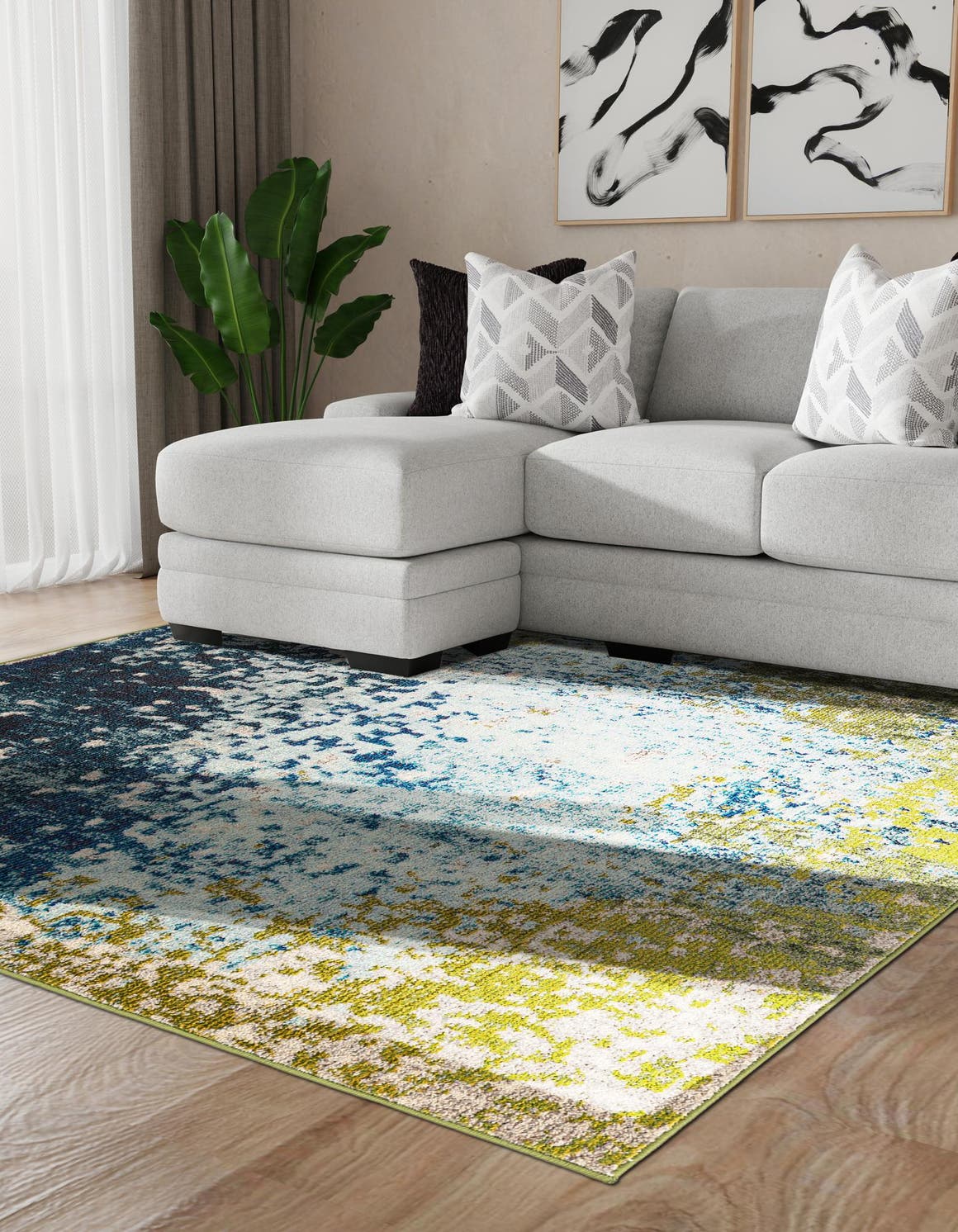 Blue 4' x 4' Estrella Square Area Rug 100% Polypropylene Non-Shedding Stain Resistant Carpet Colorful Modern Abstract Design Easy Clean for Home Decor for Sale at Rug Engine