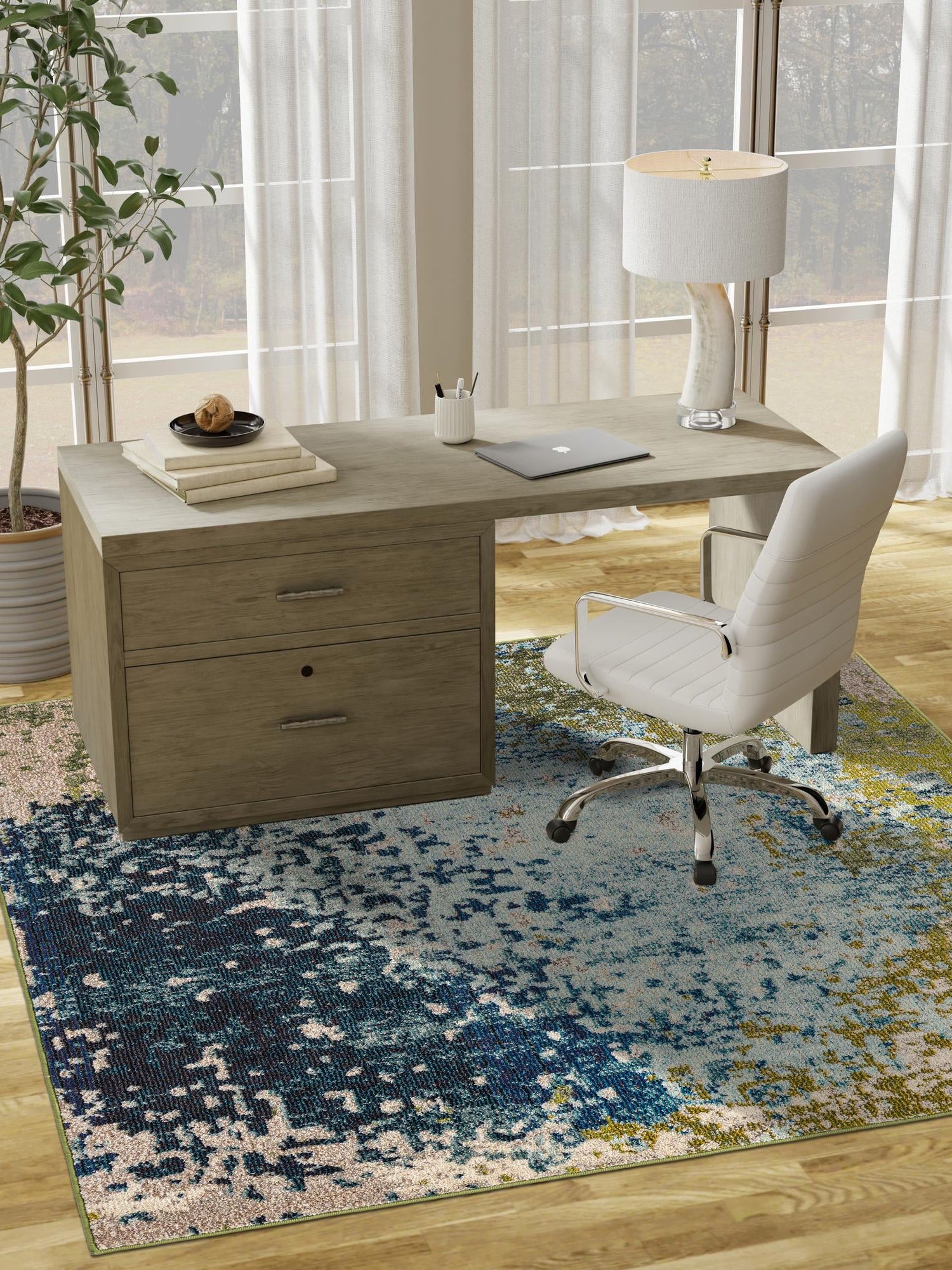 Blue 4' x 4' Estrella Square Area Rug 100% Polypropylene Non-Shedding Stain Resistant Carpet Colorful Modern Abstract Design Easy Clean for Home Decor for Sale at Rug Engine