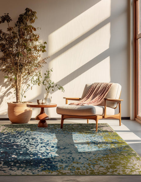 Blue 4' x 4' Estrella Square Area Rug 100% Polypropylene Non-Shedding Stain Resistant Carpet Colorful Modern Abstract Design Easy Clean for Home Decor for Sale at Rug Engine