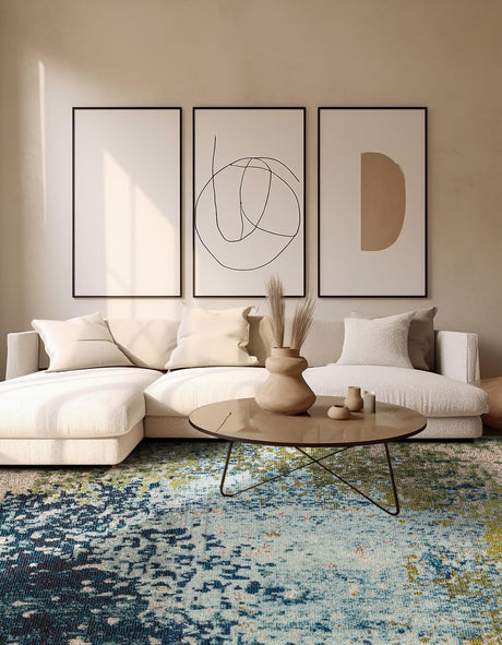 Blue 4' x 4' Estrella Square Area Rug 100% Polypropylene Non-Shedding Stain Resistant Carpet Colorful Modern Abstract Design Easy Clean for Home Decor for Sale at Rug Engine