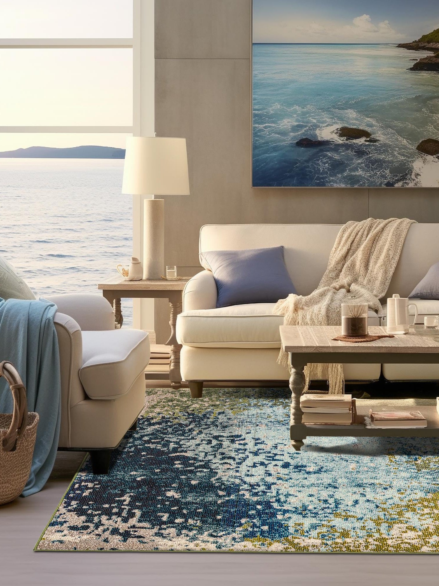 Blue 6' 1 x 6' 1 Estrella Square Area Rug 100% Polypropylene Non-Shedding Stain Resistant Carpet Colorful Modern Abstract Design Easy Clean for Home Decor for Sale at Rug Engine