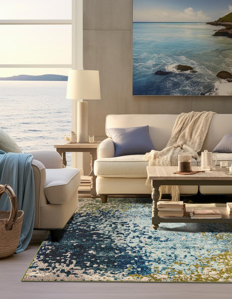 Blue 5' x 5' Estrella Square Area Rug 100% Polypropylene Non-Shedding Stain Resistant Carpet Colorful Modern Abstract Design Easy Clean for Home Decor for Sale at Rug Engine