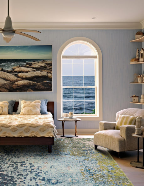 Blue 8' x 8' Estrella Square Area Rug 100% Polypropylene Non-Shedding Stain Resistant Carpet Colorful Modern Abstract Design Easy Clean for Home Decor for Sale at Rug Engine