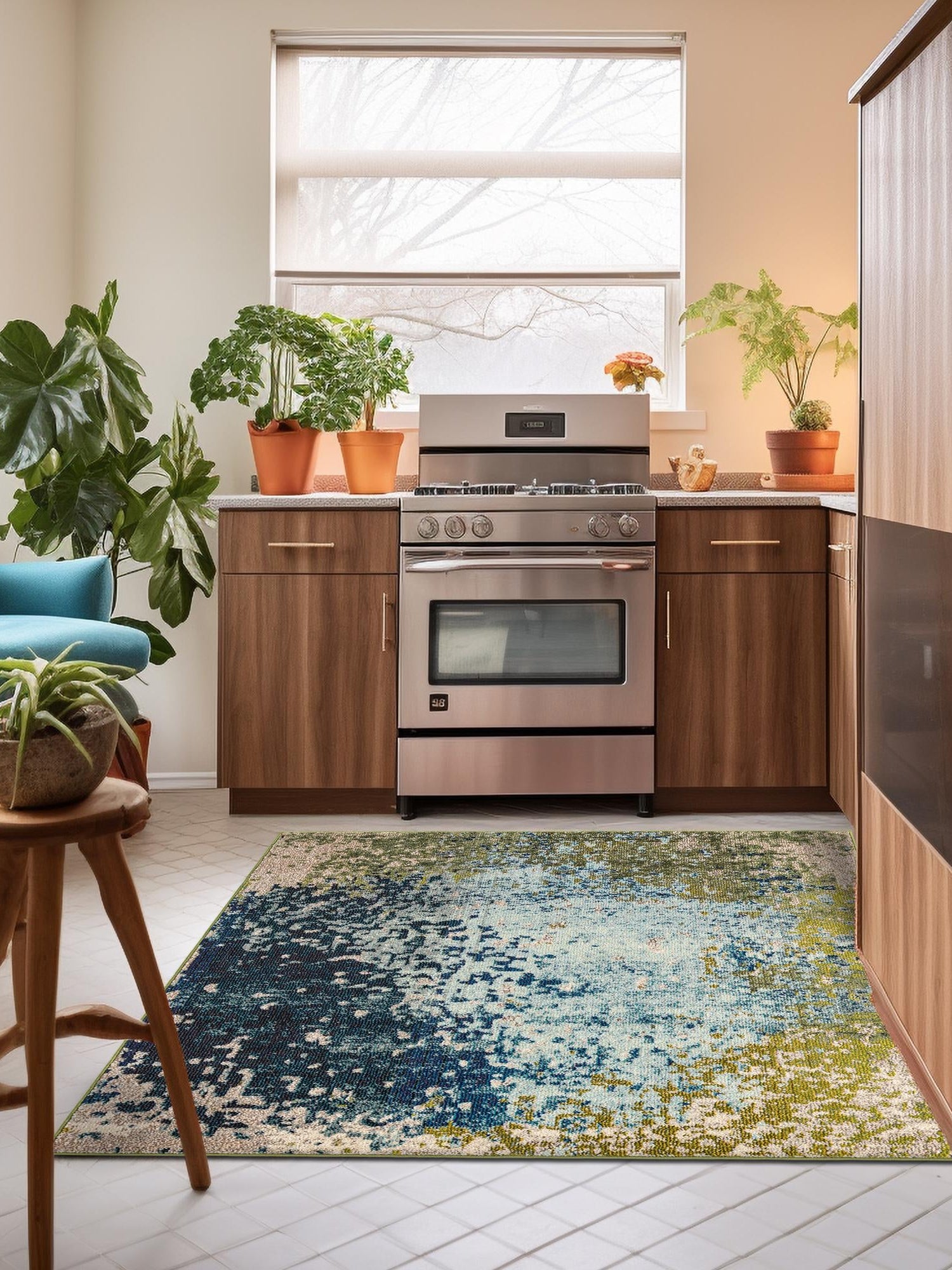 Blue 6' 1 x 6' 1 Estrella Square Area Rug 100% Polypropylene Non-Shedding Stain Resistant Carpet Colorful Modern Abstract Design Easy Clean for Home Decor for Sale at Rug Engine