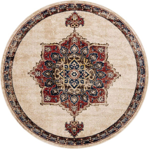Cream 7' x 7' Utopia Round Area Rug Traditional Vintage Persian Inspired Vivid Color Durable Carpet for Unique Interiors for Sale at Rug Engine