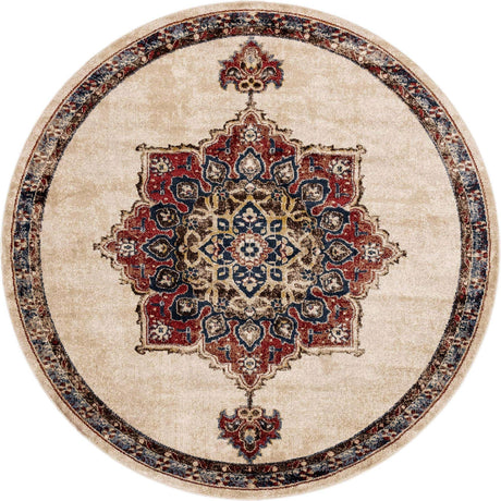 Cream 7' x 7' Utopia Round Area Rug Traditional Vintage Persian Inspired Vivid Color Durable Carpet for Unique Interiors for Sale at Rug Engine