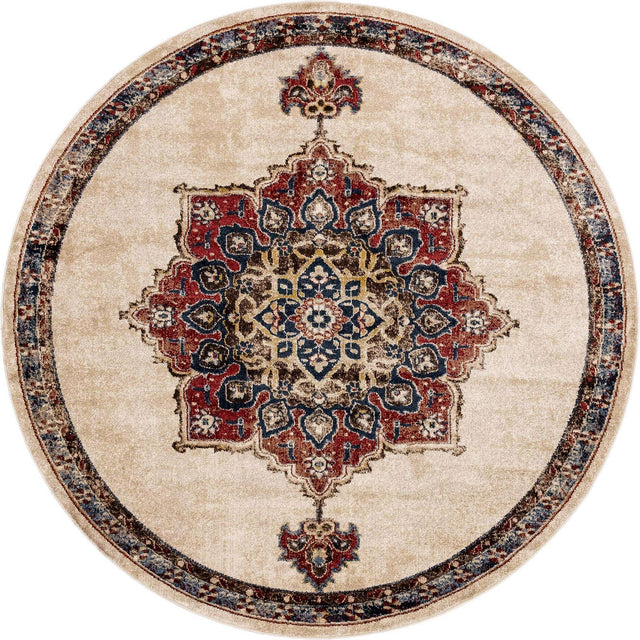 Cream 7' x 7' Utopia Round Area Rug Traditional Vintage Persian Inspired Vivid Color Durable Carpet for Unique Interiors for Sale at Rug Engine