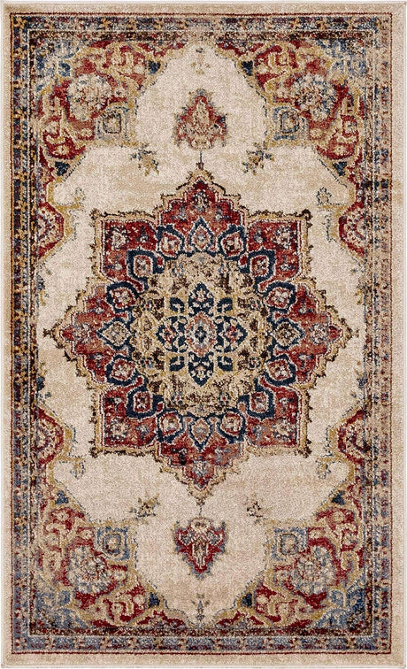 Cream 3' 3 x 5' 3 Utopia Rectangle Area Rug Traditional Vintage Persian Inspired Vivid Color Durable Carpet for Unique Interiors for Sale at Rug Engine