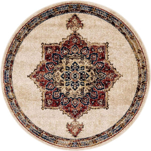 Cream 4' x 4' Utopia Round Area Rug Traditional Vintage Persian Inspired Vivid Color Durable Carpet for Unique Interiors for Sale at Rug Engine