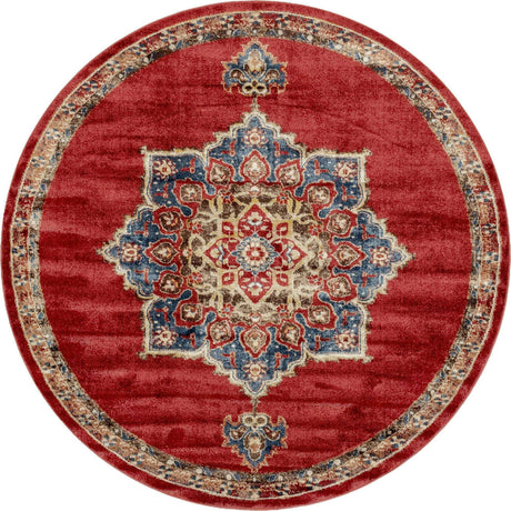 Burgundy 7' x 7' Utopia Round Area Rug Traditional Vintage Persian Inspired Vivid Color Durable Carpet for Unique Interiors for Sale at Rug Engine