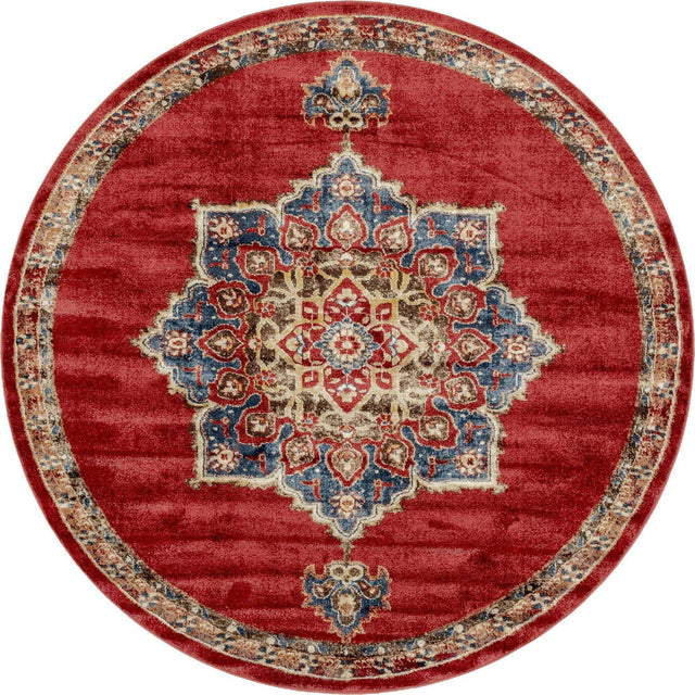 Burgundy 7' x 7' Utopia Round Area Rug Traditional Vintage Persian Inspired Vivid Color Durable Carpet for Unique Interiors for Sale at Rug Engine