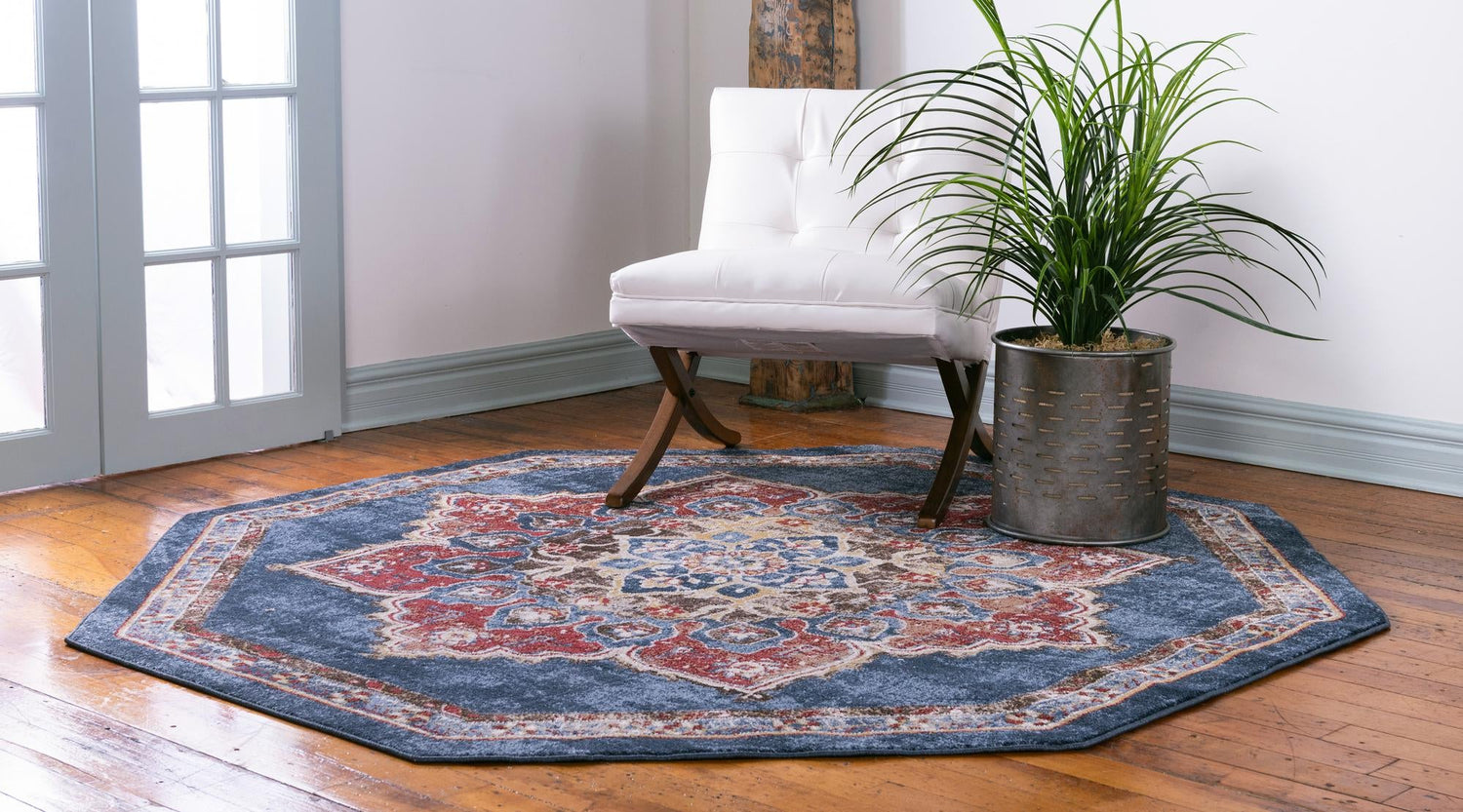 Dark Blue 7' x 7' Utopia Octagon Area Rug Traditional Vintage Persian Inspired Vivid Color Durable Carpet for Unique Interiors for Sale at Rug Engine