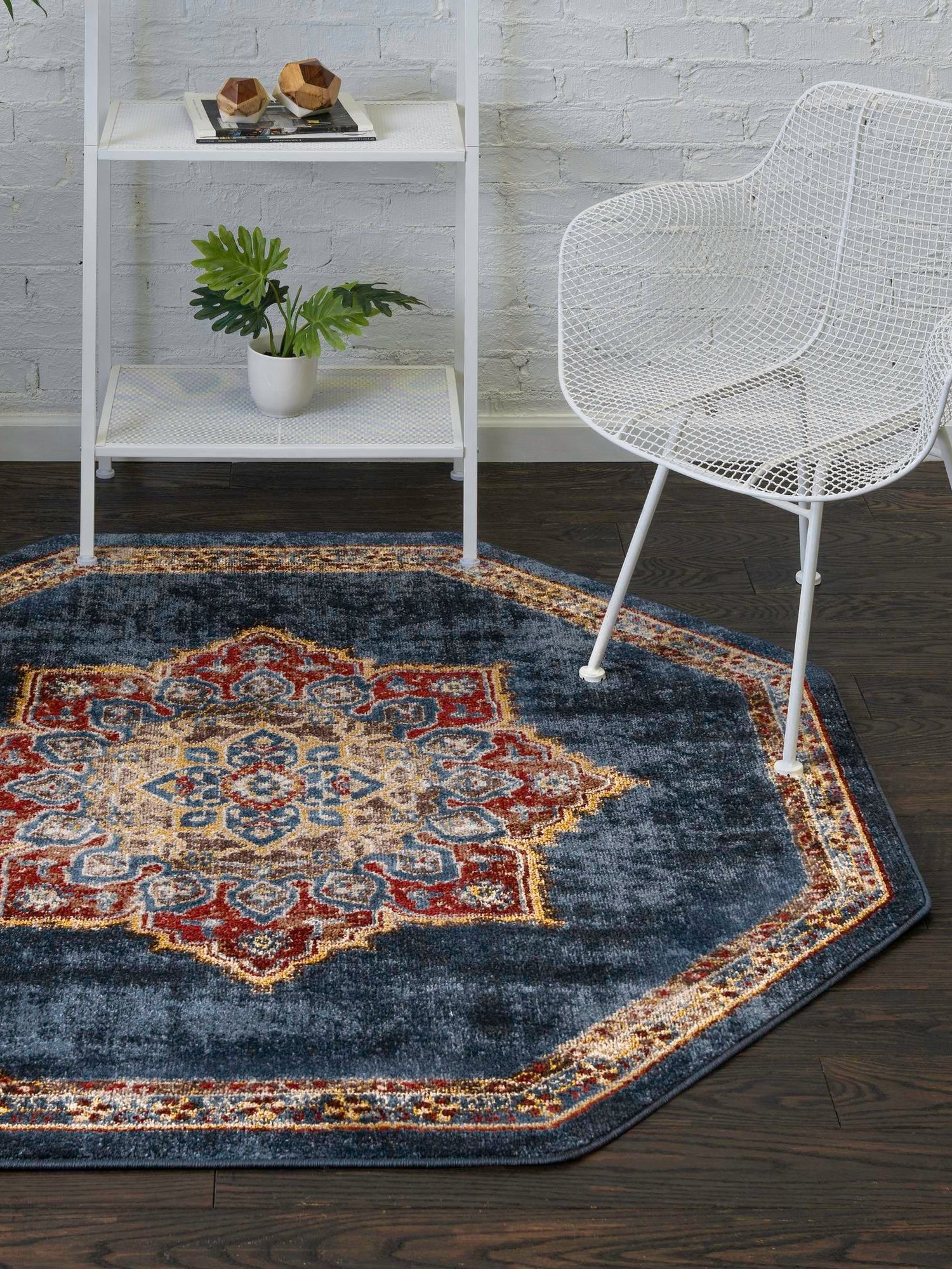 Dark Blue 7' x 7' Utopia Octagon Area Rug Traditional Vintage Persian Inspired Vivid Color Durable Carpet for Unique Interiors for Sale at Rug Engine