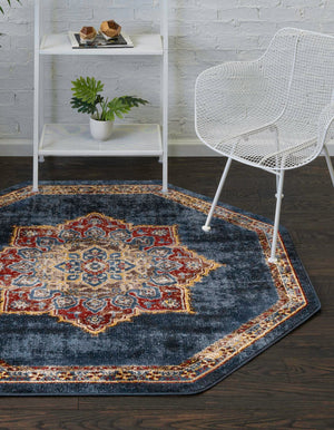 Dark Blue 7' x 7' Utopia Octagon Area Rug Traditional Vintage Persian Inspired Vivid Color Durable Carpet for Unique Interiors for Sale at Rug Engine