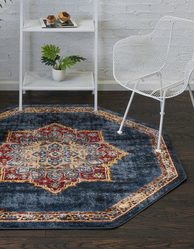 Dark Blue 7' x 7' Utopia Octagon Area Rug Traditional Vintage Persian Inspired Vivid Color Durable Carpet for Unique Interiors for Sale at Rug Engine