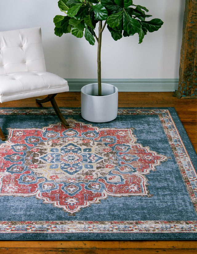 Dark Blue 7' x 7' Utopia Square Area Rug Traditional Vintage Persian Inspired Vivid Color Durable Carpet for Unique Interiors for Sale at Rug Engine