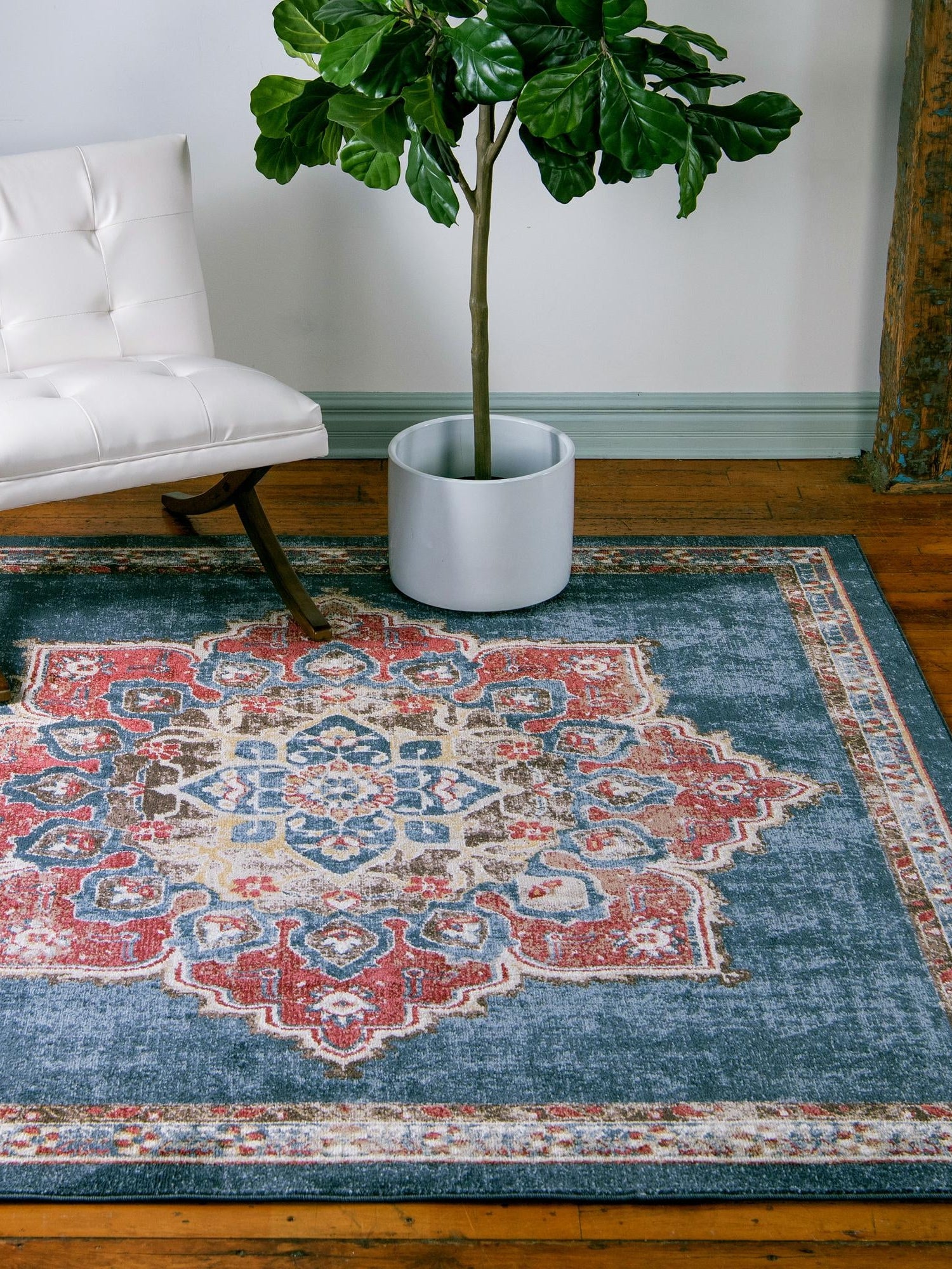 Dark Blue 4' x 4' Utopia Square Area Rug Traditional Vintage Persian Inspired Vivid Color Durable Carpet for Unique Interiors for Sale at Rug Engine