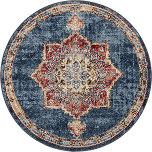 Dark Blue 4' 1 x 4' 1 Utopia Round Area Rug Traditional Vintage Persian Inspired Vivid Color Durable Carpet for Unique Interiors for Sale at Rug Engine