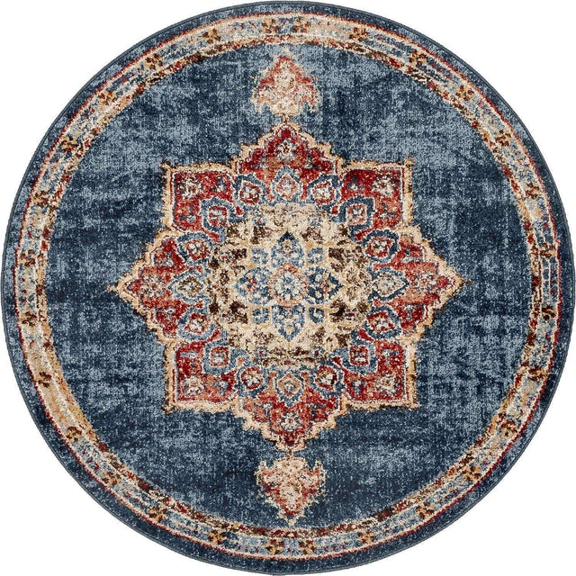 Dark Blue 4' 1 x 4' 1 Utopia Round Area Rug Traditional Vintage Persian Inspired Vivid Color Durable Carpet for Unique Interiors for Sale at Rug Engine