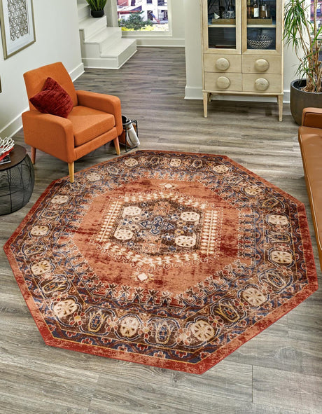 Terracotta 7' x 7' Utopia Octagon Area Rug Traditional Vintage Persian Inspired Vivid Color Durable Carpet for Unique Interiors for Sale at Rug Engine