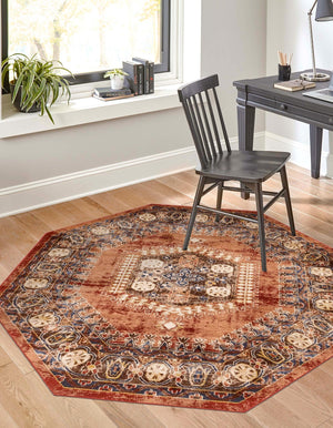 Terracotta 7' x 7' Utopia Octagon Area Rug Traditional Vintage Persian Inspired Vivid Color Durable Carpet for Unique Interiors for Sale at Rug Engine