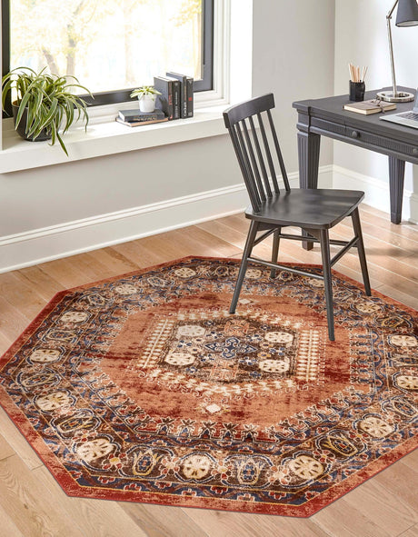 Terracotta 7' x 7' Utopia Octagon Area Rug Traditional Vintage Persian Inspired Vivid Color Durable Carpet for Unique Interiors for Sale at Rug Engine