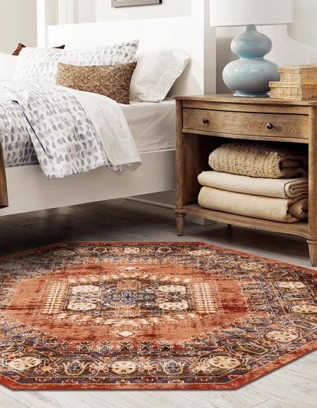 Terracotta 7' x 7' Utopia Octagon Area Rug Traditional Vintage Persian Inspired Vivid Color Durable Carpet for Unique Interiors for Sale at Rug Engine