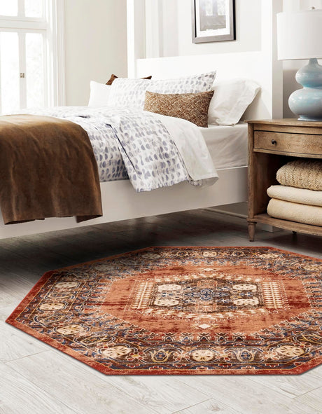 Terracotta 7' x 7' Utopia Octagon Area Rug Traditional Vintage Persian Inspired Vivid Color Durable Carpet for Unique Interiors for Sale at Rug Engine