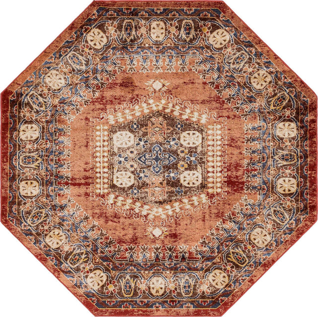 Terracotta 7' x 7' Utopia Octagon Area Rug Traditional Vintage Persian Inspired Vivid Color Durable Carpet for Unique Interiors for Sale at Rug Engine