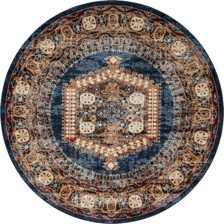 Blue 7' x 7' Utopia Round Area Rug Traditional Vintage Persian Inspired Vivid Color Durable Carpet for Unique Interiors for Sale at Rug Engine
