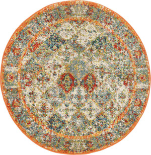Multicolor 3' 3 x 3' 3 Rosso Round Area Rug Vintage Distressed Faded Traditional Design Carpet for Unique Home Interior Design for Sale at Rug Engine