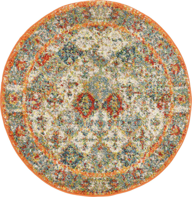 Multicolor 3' 3 x 3' 3 Rosso Round Area Rug Vintage Distressed Faded Traditional Design Carpet for Unique Home Interior Design for Sale at Rug Engine