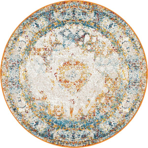 Beige 4' 1 x 4' 1 Rosso Round Area Rug Vintage Distressed Faded Traditional Design Carpet for Unique Home Interior Design for Sale at Rug Engine