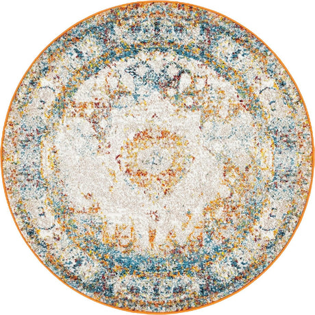 Beige 4' 1 x 4' 1 Rosso Round Area Rug Vintage Distressed Faded Traditional Design Carpet for Unique Home Interior Design for Sale at Rug Engine