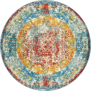 Multicolor 4' 1 x 4' 1 Rosso Round Area Rug Vintage Distressed Faded Traditional Design Carpet for Unique Home Interior Design for Sale at Rug Engine