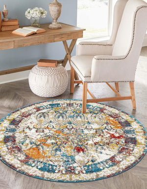 Multicolor 3' 3 x 3' 3 Rosso Round Area Rug Vintage Distressed Faded Traditional Design Carpet for Unique Home Interior Design for Sale at Rug Engine