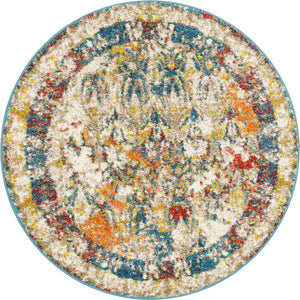 Multicolor 3' 3 x 3' 3 Rosso Round Area Rug Vintage Distressed Faded Traditional Design Carpet for Unique Home Interior Design for Sale at Rug Engine
