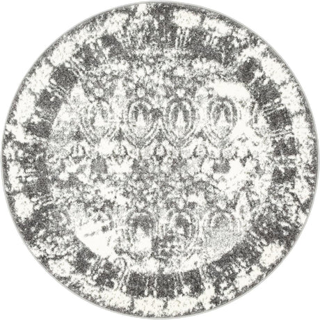 Gray 4' 1 x 4' 1 Rosso Round Area Rug Vintage Distressed Faded Traditional Design Carpet for Unique Home Interior Design for Sale at Rug Engine