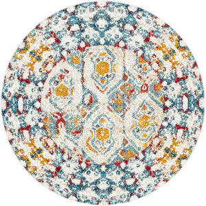 Multicolor 4' 1 x 4' 1 Rosso Round Area Rug Vintage Distressed Faded Traditional Design Carpet for Unique Home Interior Design for Sale at Rug Engine