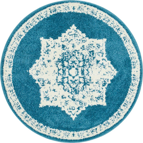 Blue 3' 3 x 3' 3 Rosso Round Area Rug Vintage Distressed Faded Traditional Design Carpet for Unique Home Interior Design for Sale at Rug Engine