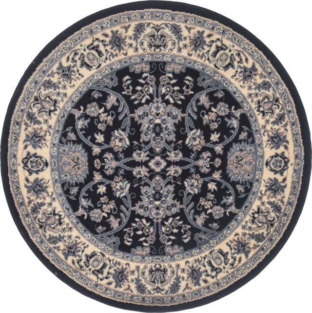 Black 4' 1 x 4' 1 Sialk Hill Round Area Rug 100% Polypropylene Durable Easy Clean Classic Traditional Design Carpet for Interior Design for Sale at Rug Engine