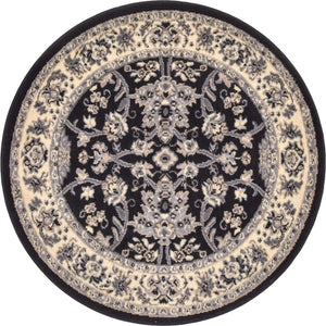 Black 3' 1 x 3' 1 Sialk Hill Round Area Rug 100% Polypropylene Durable Easy Clean Classic Traditional Design Carpet for Interior Design for Sale at Rug Engine