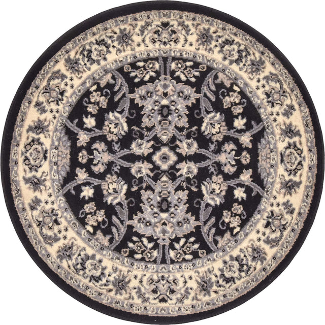 Black 3' 1 x 3' 1 Sialk Hill Round Area Rug 100% Polypropylene Durable Easy Clean Classic Traditional Design Carpet for Interior Design for Sale at Rug Engine