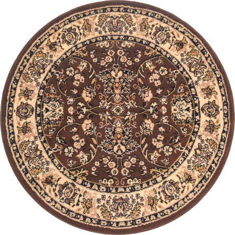 Brown 4' 1 x 4' 1 Sialk Hill Round Area Rug 100% Polypropylene Durable Easy Clean Classic Traditional Design Carpet for Interior Design for Sale at Rug Engine