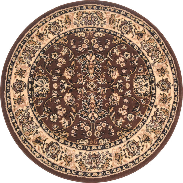 Brown 4' 1 x 4' 1 Sialk Hill Round Area Rug 100% Polypropylene Durable Easy Clean Classic Traditional Design Carpet for Interior Design for Sale at Rug Engine