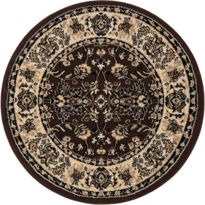 Brown 3' 1 x 3' 1 Sialk Hill Round Area Rug 100% Polypropylene Durable Easy Clean Classic Traditional Design Carpet for Interior Design for Sale at Rug Engine