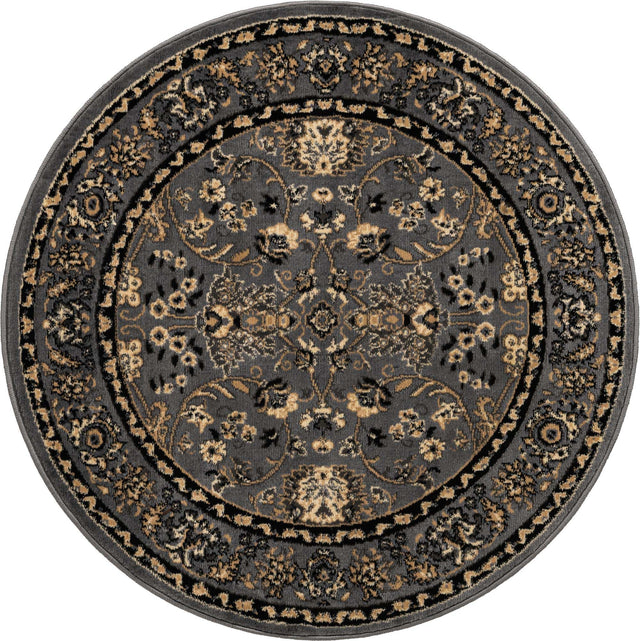 Gray 4' 1 x 4' 1 Sialk Hill Round Area Rug 100% Polypropylene Durable Easy Clean Classic Traditional Design Carpet for Interior Design for Sale at Rug Engine