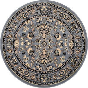 Gray 3' 1 x 3' 1 Sialk Hill Round Area Rug 100% Polypropylene Durable Easy Clean Classic Traditional Design Carpet for Interior Design for Sale at Rug Engine
