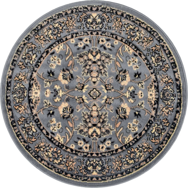 Gray 3' 1 x 3' 1 Sialk Hill Round Area Rug 100% Polypropylene Durable Easy Clean Classic Traditional Design Carpet for Interior Design for Sale at Rug Engine