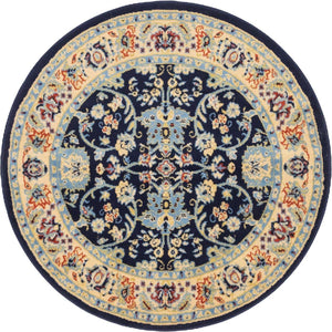 Navy Blue 4' 1 x 4' 1 Sialk Hill Round Area Rug 100% Polypropylene Durable Easy Clean Classic Traditional Design Carpet for Interior Design for Sale at Rug Engine